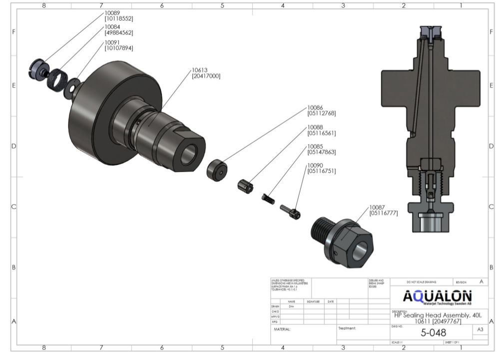 AQUALON alternative check valve assembly for KMT Neoline 40i Hybrid waterjet pump
