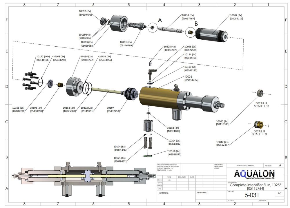 KMT intensifier assembly for Streamline IV waterjet pump – OEM-equivalent high-pressure replacement part