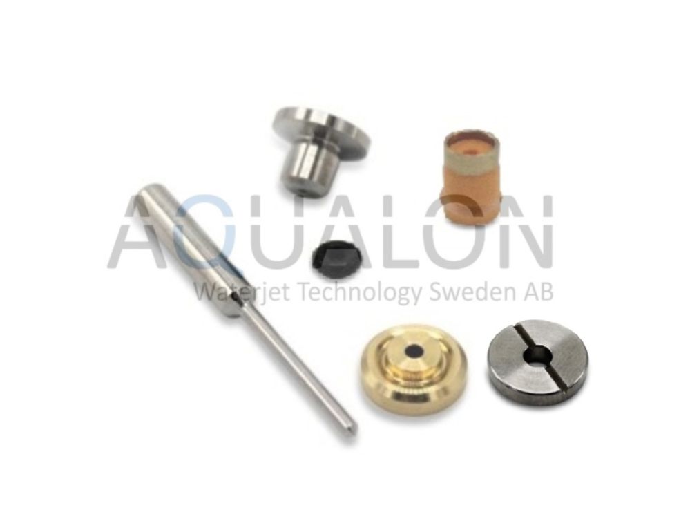 Repair kit for HP pneumatic normally closed valve with seals and internal components for waterjet systems.